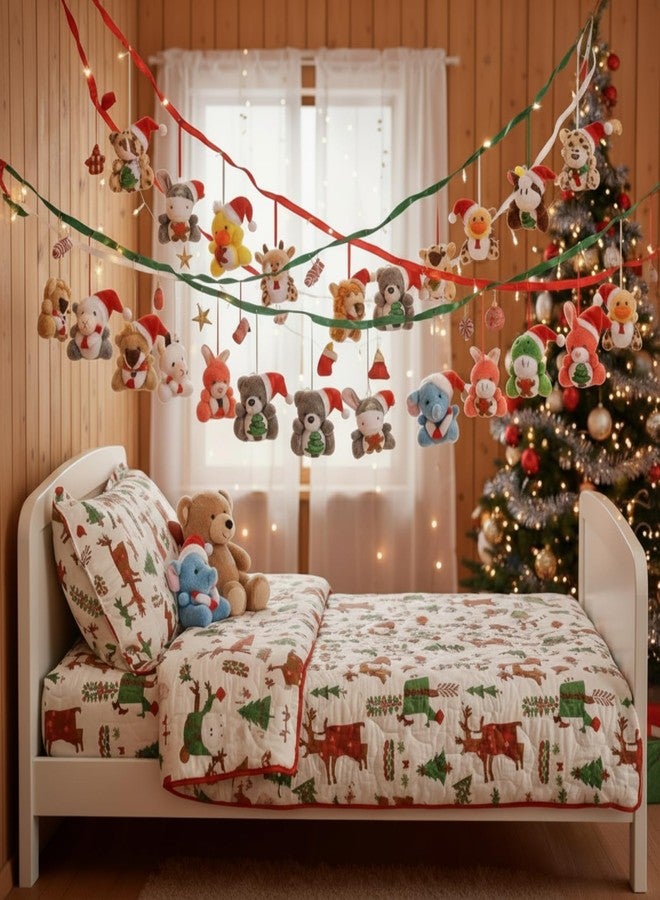 Blueweenly 24 Pcs Mini Christmas Stuffed Animal Plush Keychain Decorations Xmas Small Plush Animal Toys with Santa Hat Christmas Tree Plush Ornaments for Award Party Favors Gifts Decor - Image 3